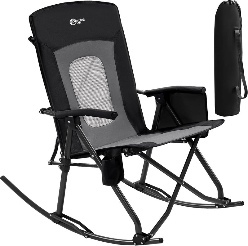Portal Oversized Folding Rocking Camping Chair Portable Outdoor Rocker with High Back Hard Armrests Carry Bag, Supports 400 lbs - Image 1